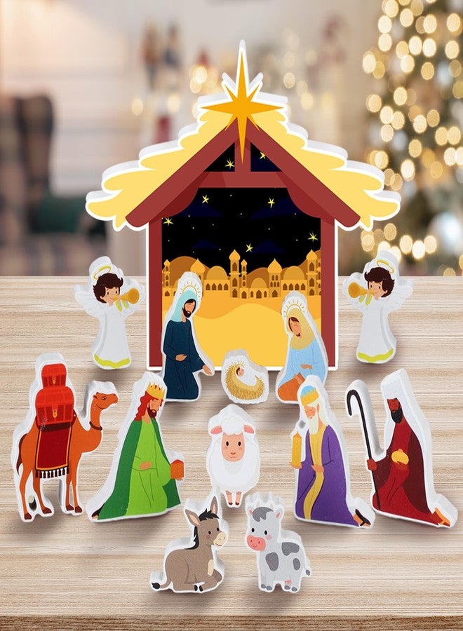 Yuntau 13 Pcs Christmas Nativity Set Nativity Tabletop Scenes Little People Nativity Set Jesus Christmas Story Decorations for Indoor Outdoor Home Religious Display - Image 1